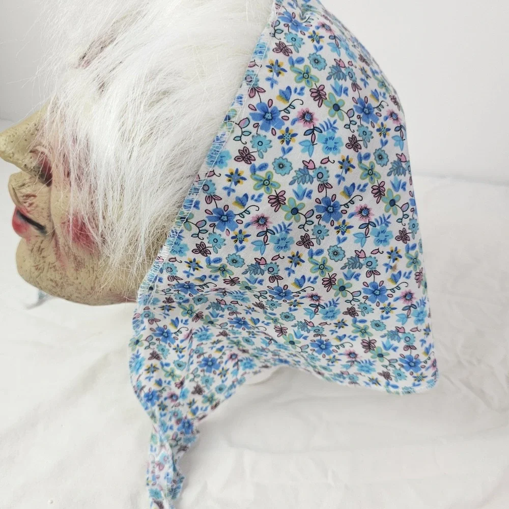 Creepy Old Lady Halloween Mask Face Witch Scary Grandma Mask with Hair & Scarf